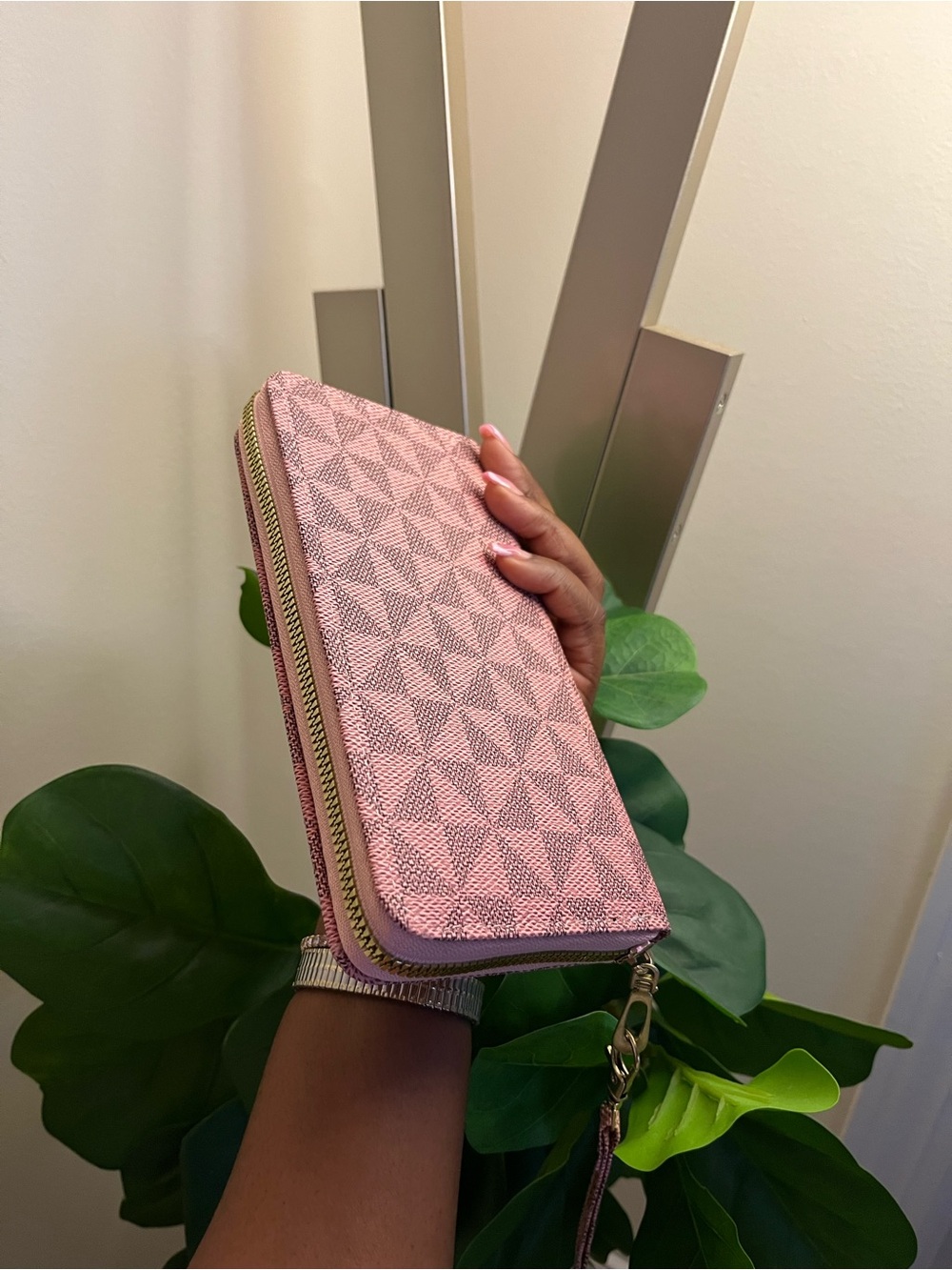Pink Geometric Zip Wallet - Unbranded